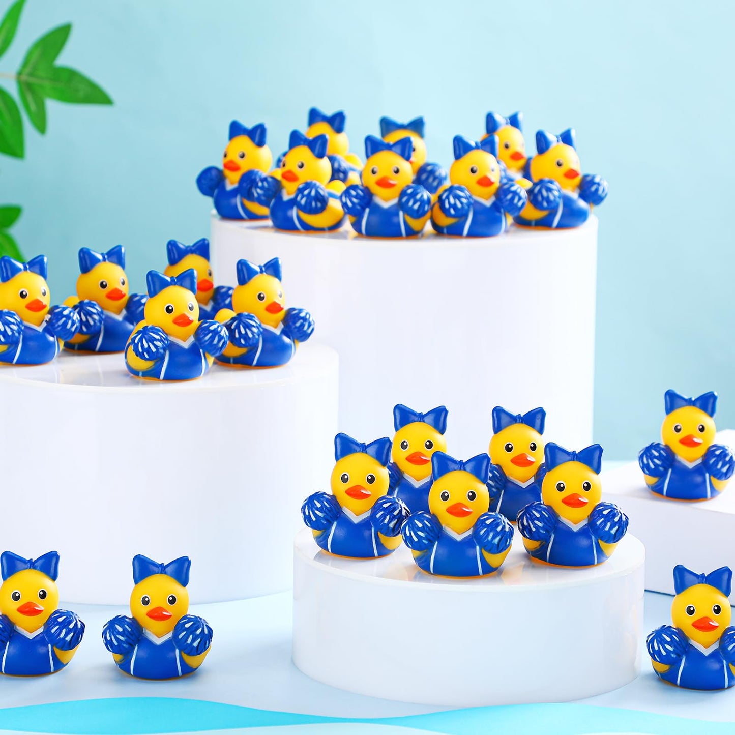 MiniInflat 24 Pcs Cheer Team Gifts Bulk - Blue Bow Rubber Ducks