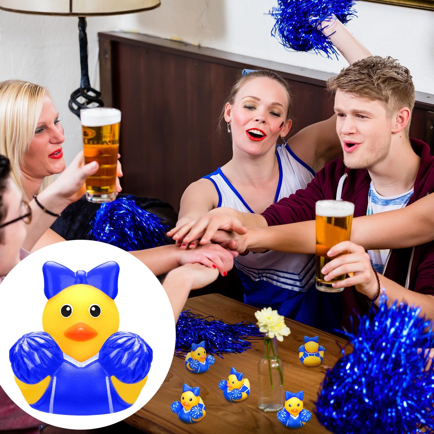 MiniInflat 24 Pcs Cheer Team Gifts Bulk - Blue Bow Rubber Ducks
