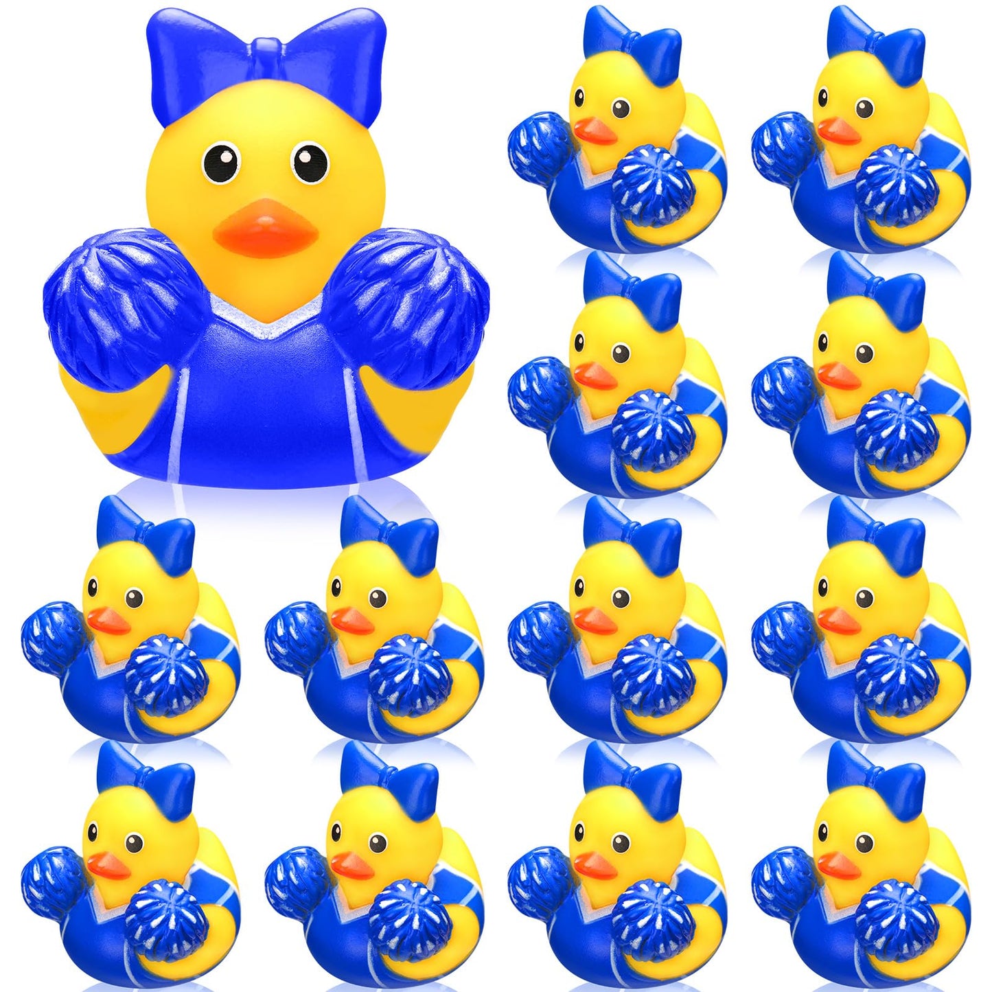 MiniInflat 24 Pcs Cheer Team Gifts Bulk - Blue Bow Rubber Ducks