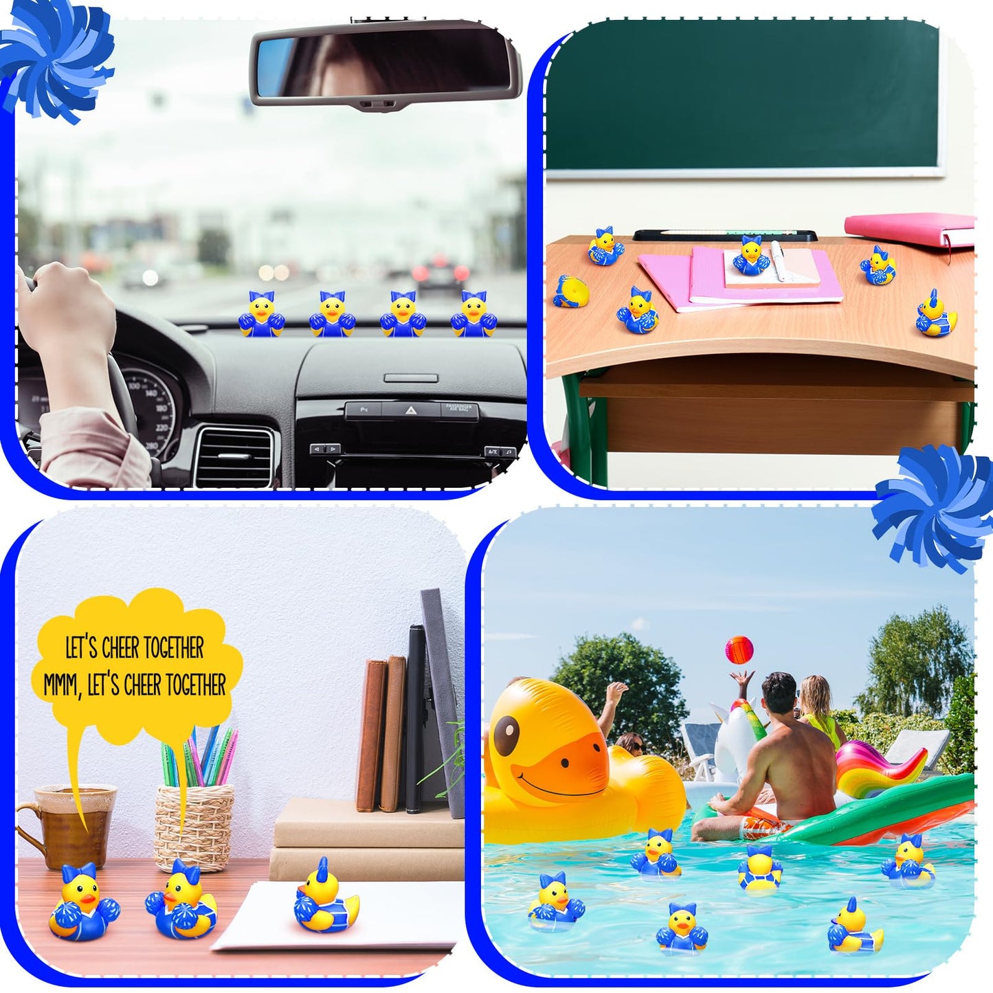 MiniInflat 24 Pcs Cheer Team Gifts Bulk - Blue Bow Rubber Ducks