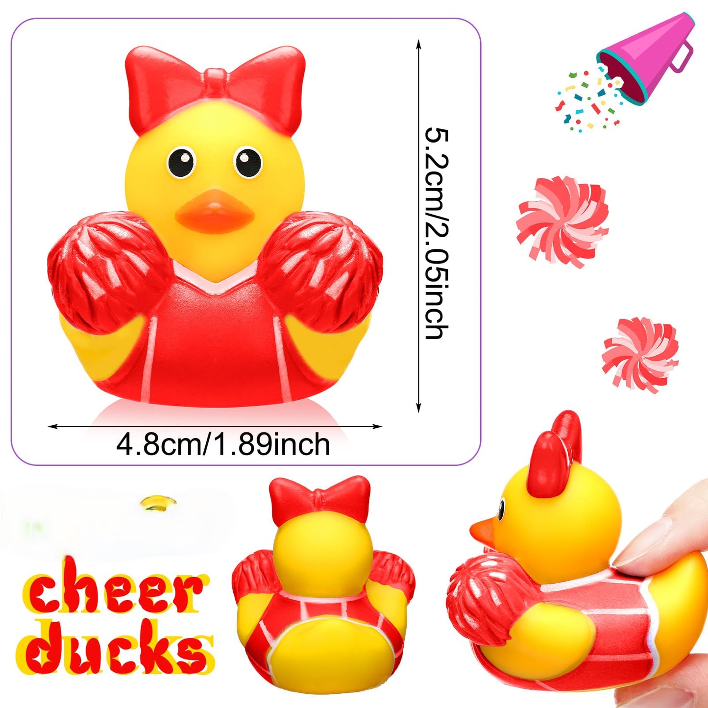 MiniInflat 24 Pcs Cheer Team Gifts – Rubber Ducks with Red Bows for Team Spirit