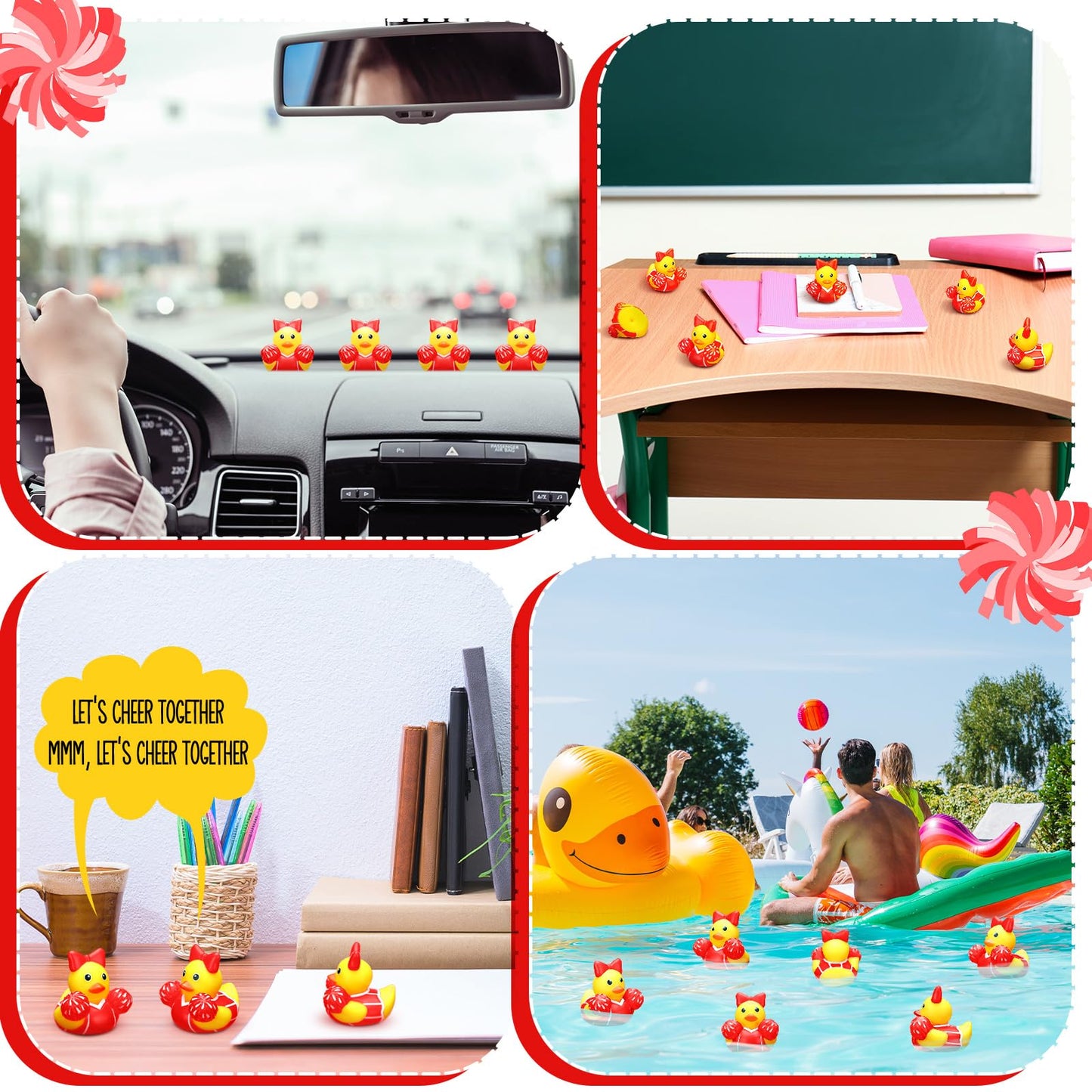 MiniInflat 24 Pcs Cheer Team Gifts – Rubber Ducks with Red Bows for Team Spirit