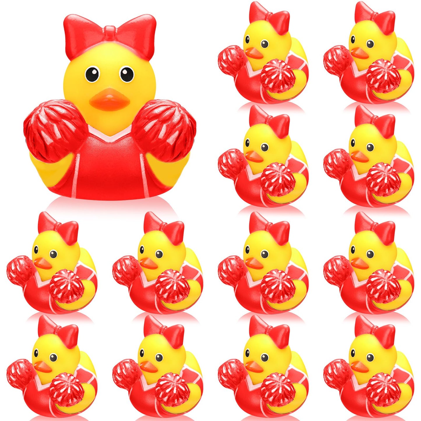 MiniInflat 24 Pcs Cheer Team Gifts – Rubber Ducks with Red Bows for Team Spirit