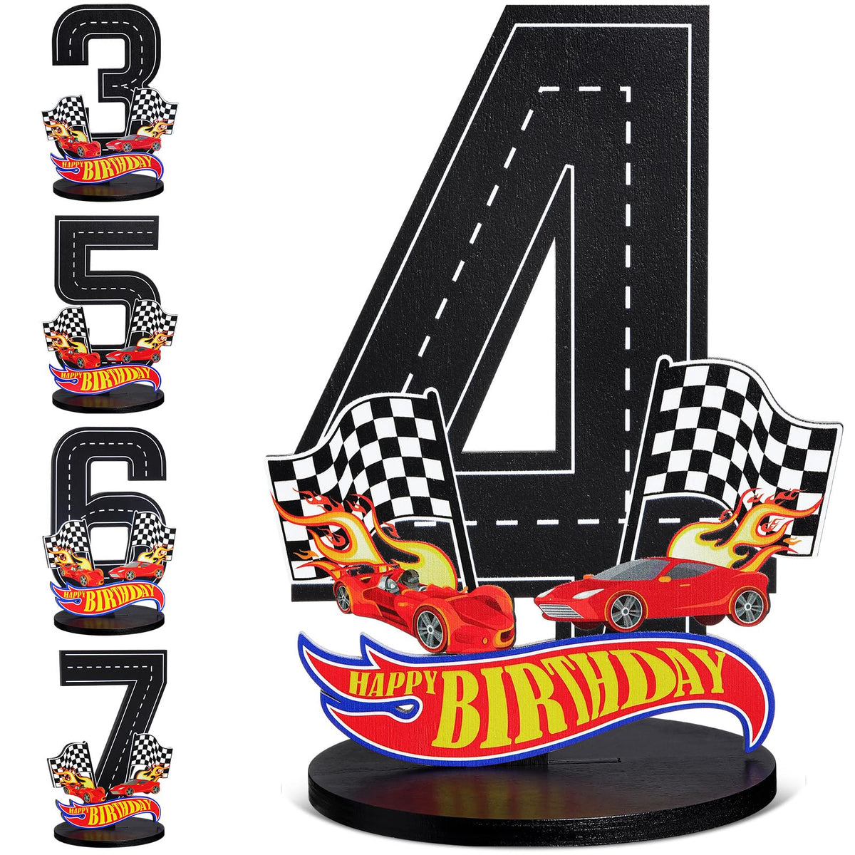 MiniInflat Race Car 4th Birthday Sign – Wooden Centerpiece for Boys' Party