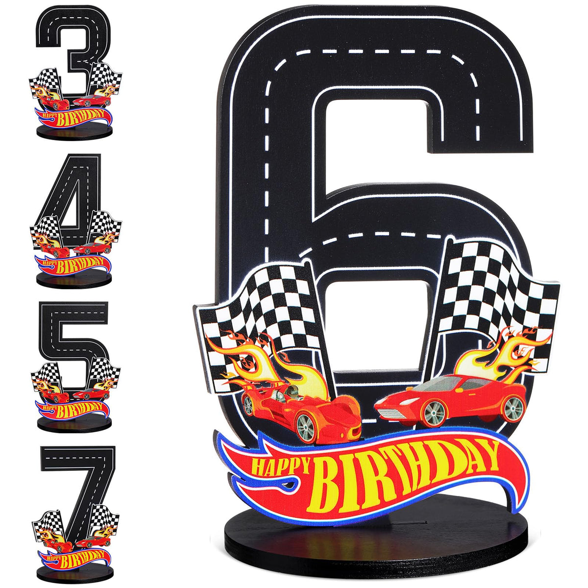 MiniInflat Race Car 6th Birthday Sign – Wooden Table Centerpiece & Photo Prop