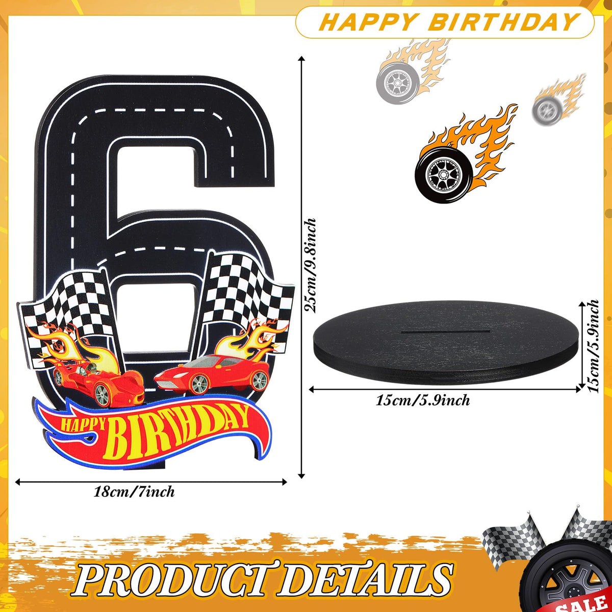 MiniInflat Race Car 6th Birthday Sign – Wooden Table Centerpiece & Photo Prop