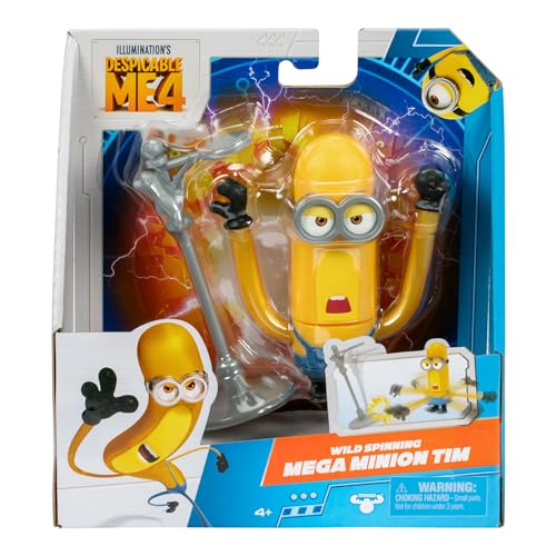 Minions Despicable Me 4 Wild Spinning Mega Tim Action Figure – Press Head for Knock-Down Spin | Collect All 5