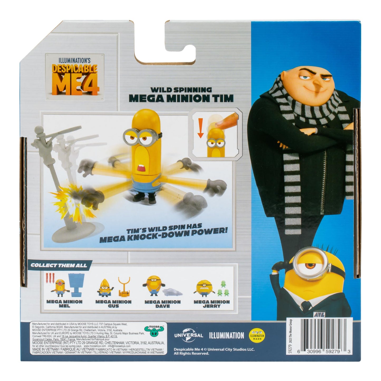 Minions Despicable Me 4 Wild Spinning Mega Tim Action Figure – Press Head for Knock-Down Spin | Collect All 5