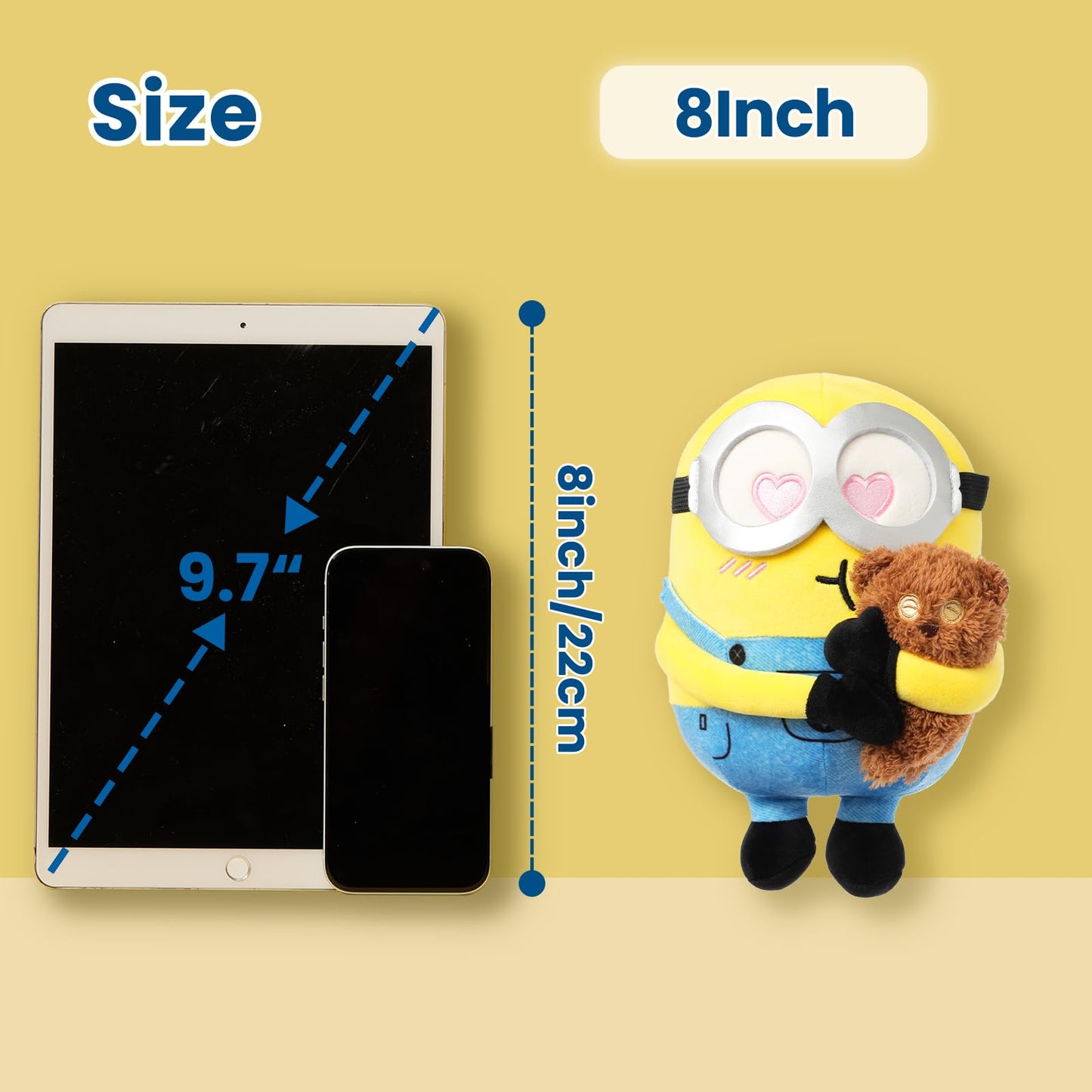 MINISO 8-Inch Minions Plush Toy — Bob & Tim Sleeping Pillow for Kids