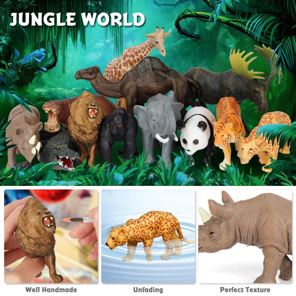 Mini Tudou Safari Animal Toys Figures – 12 Realistic Jumbo Jungle Animals Playset
