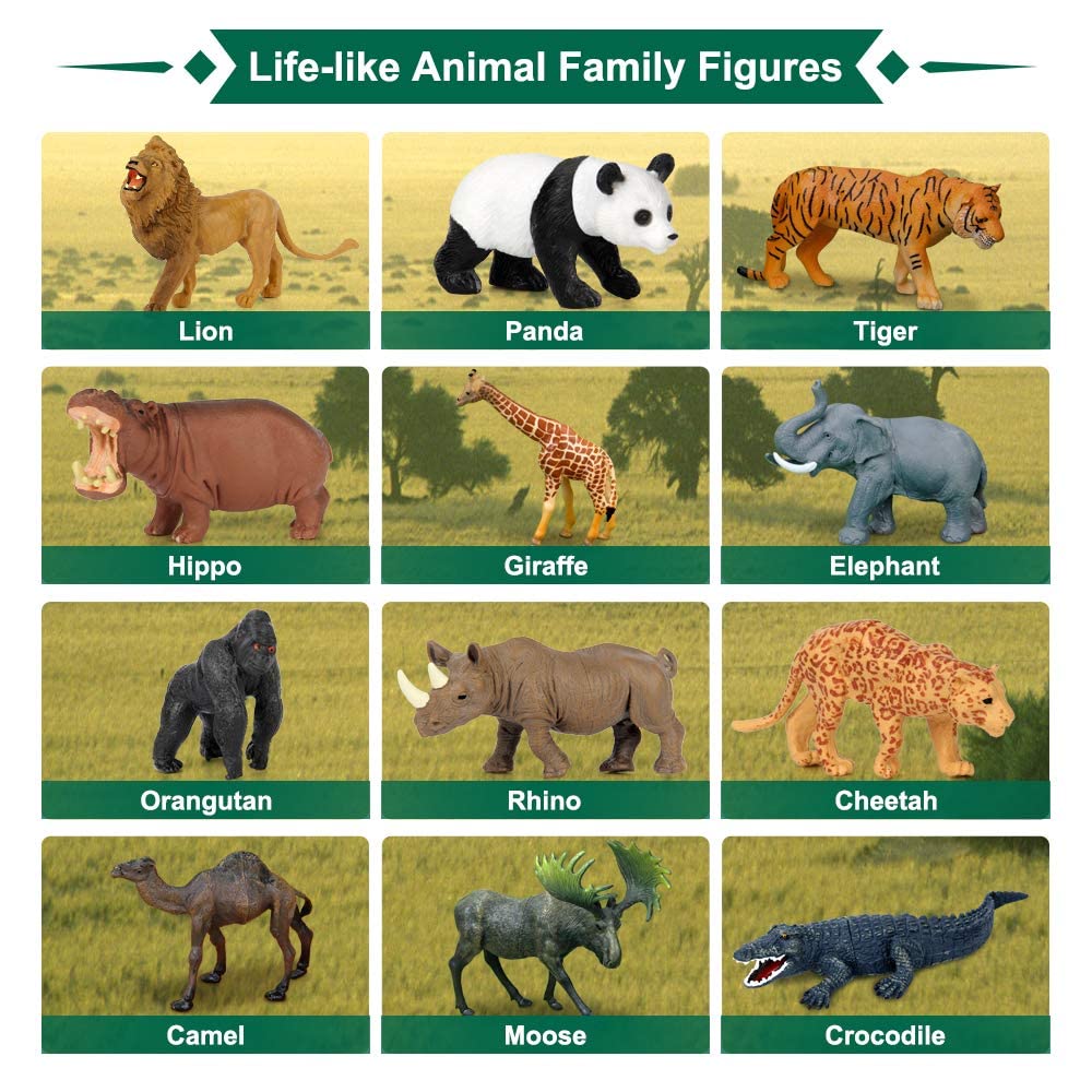 Mini Tudou Safari Animal Toys Figures – 12 Realistic Jumbo Jungle Animals Playset