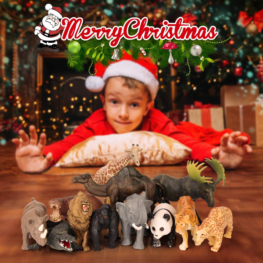Mini Tudou Safari Animal Toys Figures – 12 Realistic Jumbo Jungle Animals Playset