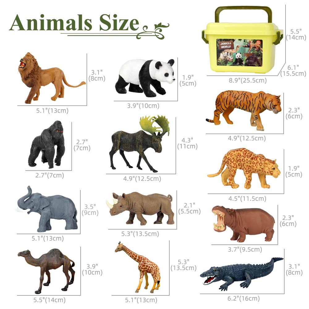Mini Tudou Safari Animal Toys Figures – 12 Realistic Jumbo Jungle Animals Playset