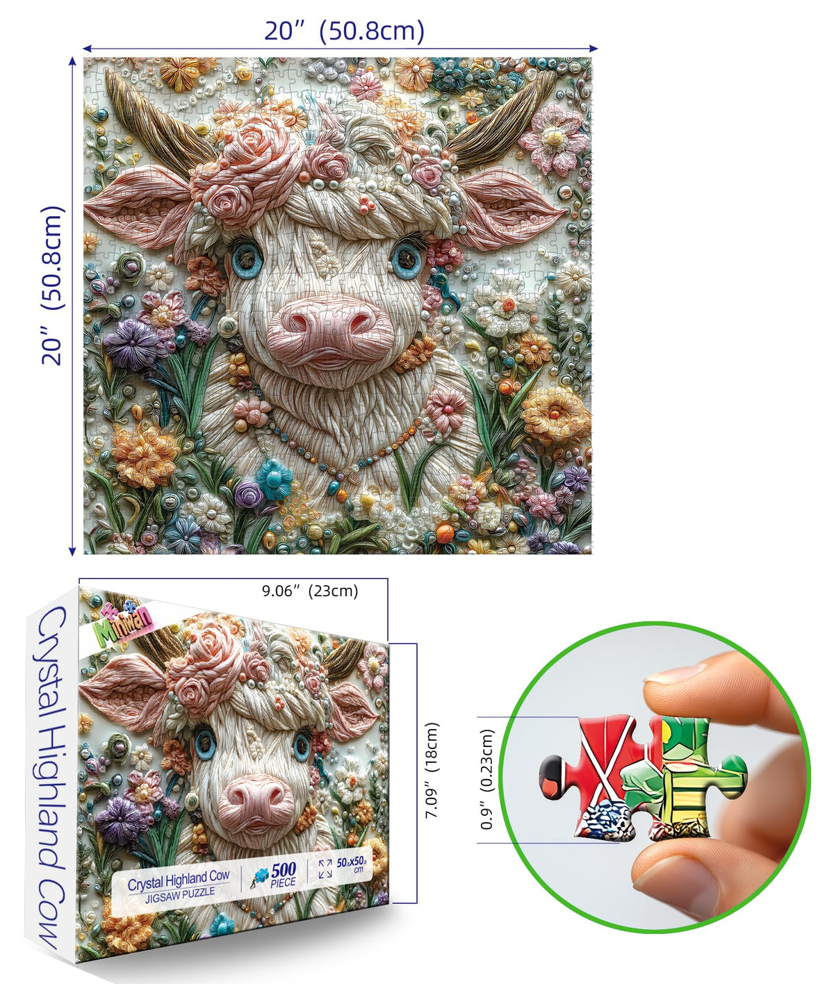 MINIWAN 500 Piece 3D Embroidery Flower Cow Puzzle for Adults – 20x20