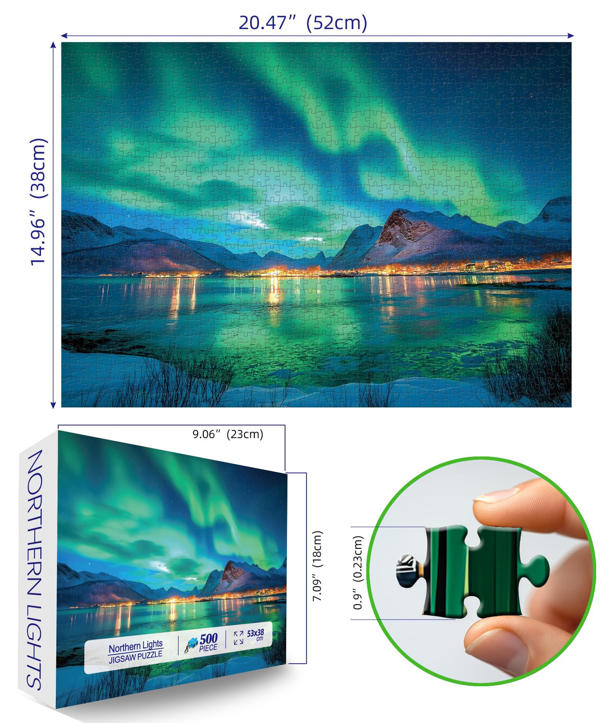MINIWAN Northern Lights 500-Piece Puzzle for Adults – Aurora Landscape, 21 x 15