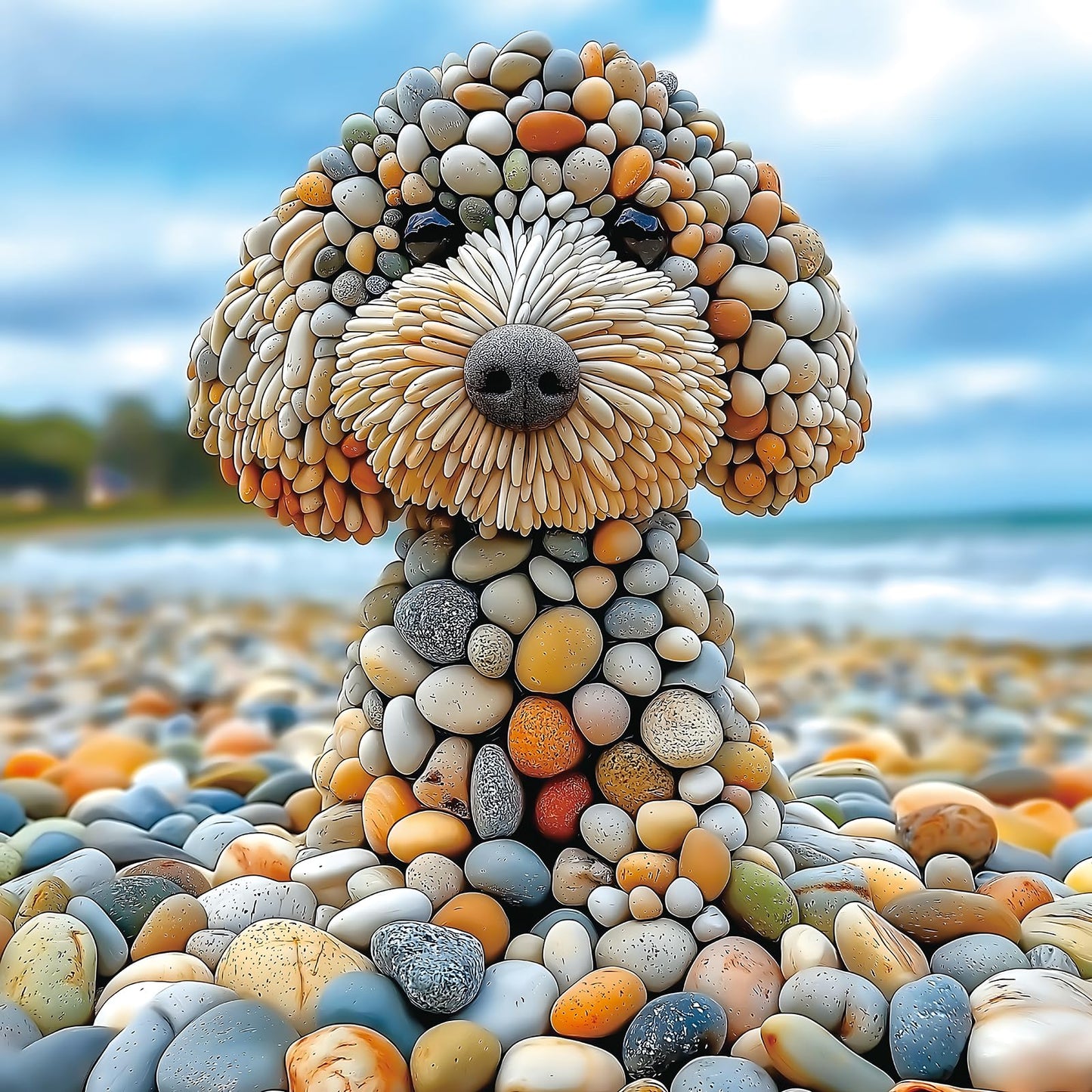 MINIWAN 500-Piece Beach Stone Dog Puzzle – Poster Included, Dust-Free Pieces, 23x15