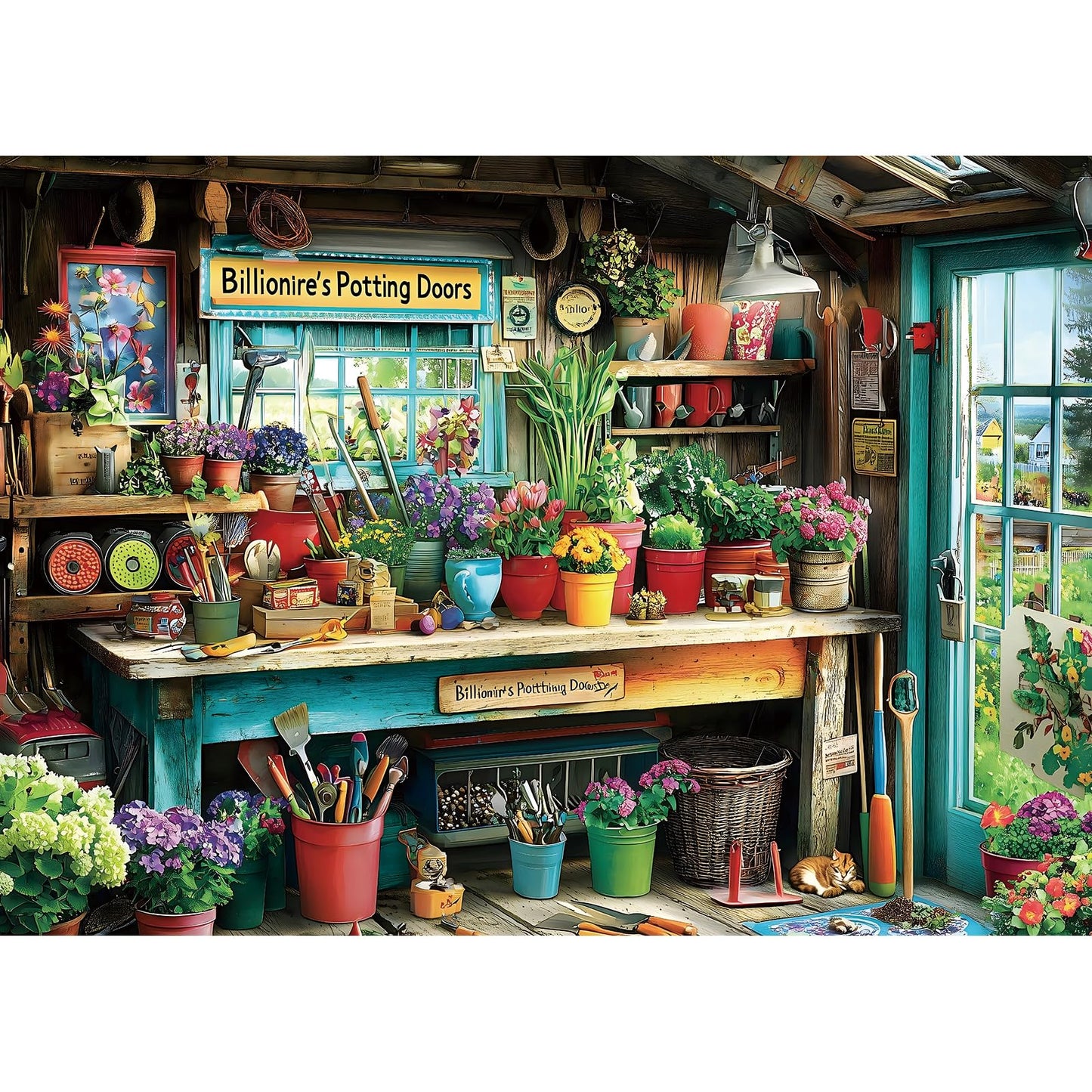 MINIWAN 1000-Piece Jigsaw Puzzle – Billionaire's Potting Shed Garden, Colorful Plants & Tools