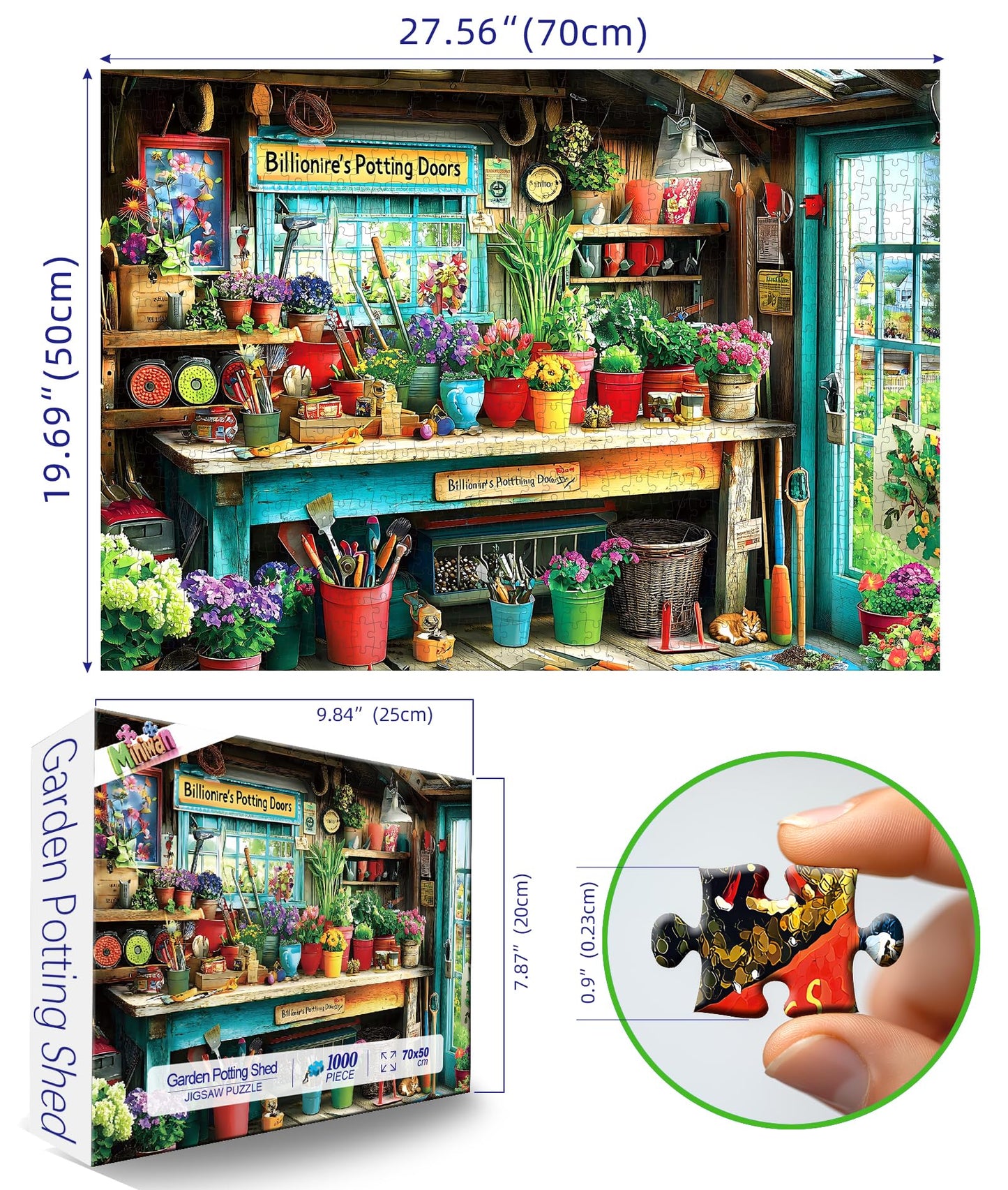 MINIWAN 1000-Piece Jigsaw Puzzle – Billionaire's Potting Shed Garden, Colorful Plants & Tools