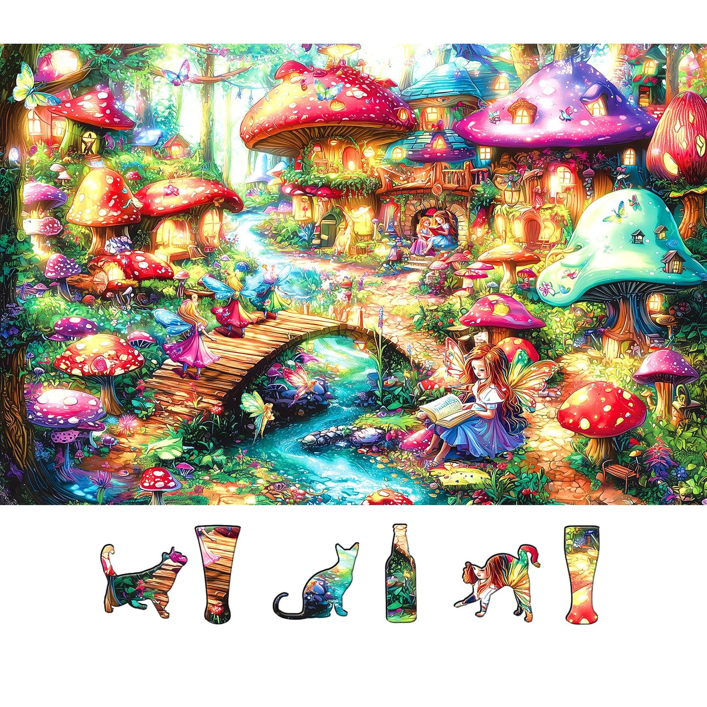 MINIWAN Fairy Tale Mushroom Village 500-Piece Puzzle for Adults – HD Print, Dust-Free, 23 x 15 Inches