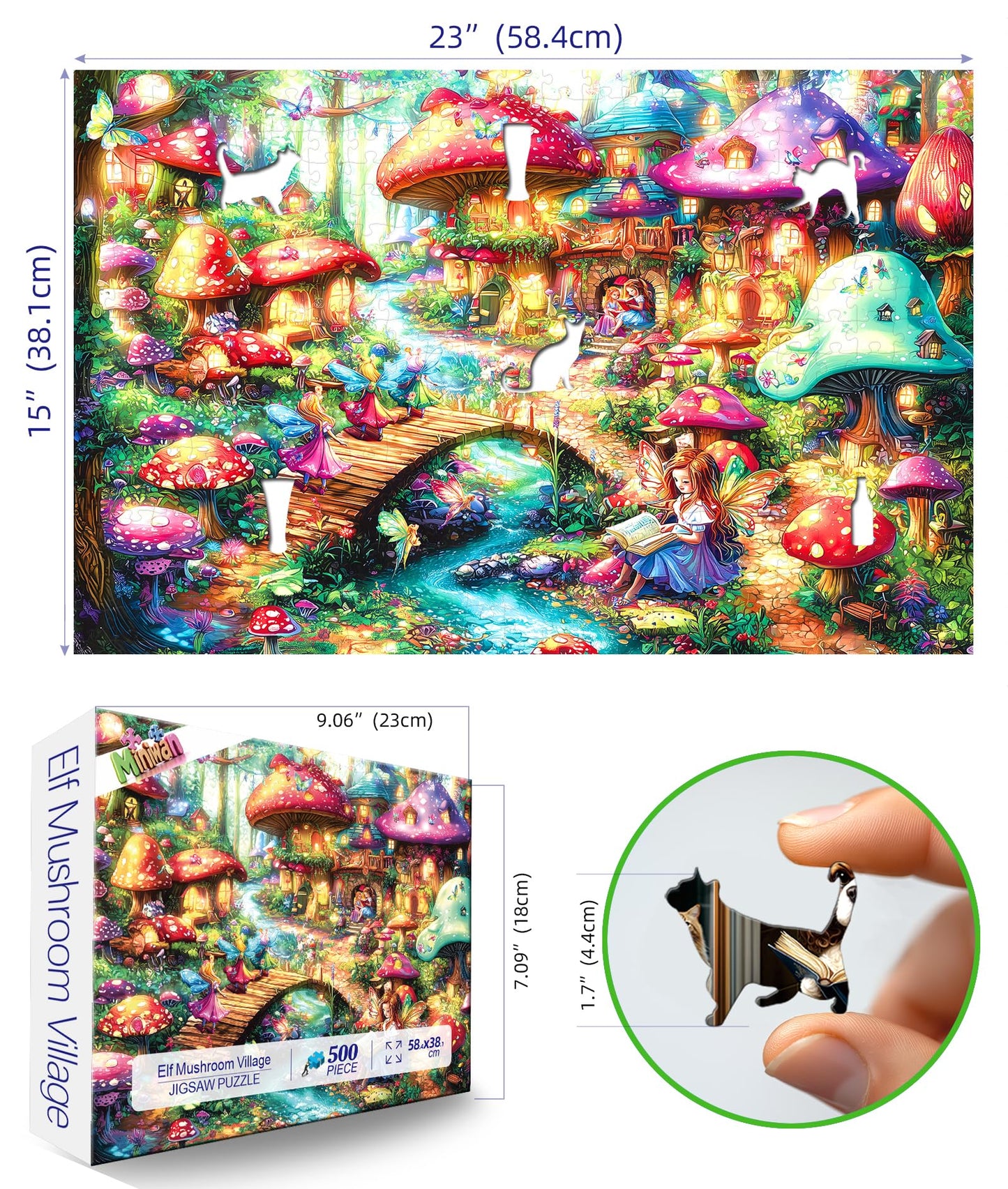 MINIWAN Fairy Tale Mushroom Village 500-Piece Puzzle for Adults – HD Print, Dust-Free, 23 x 15 Inches