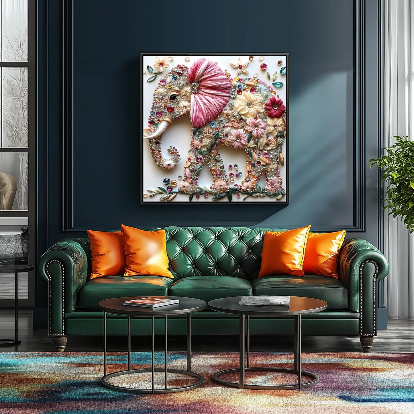 MINIWAN Elephant Jigsaw Puzzle for Adults – 500 Pieces, Colorful Crystal Flower Diamond Art, 20x20