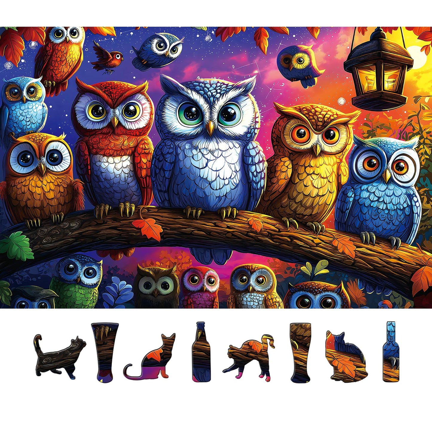 MINIWAN Halloween Colorful Owl Family 500-Piece Puzzle for Adults – Frame-Worthy 23x15
