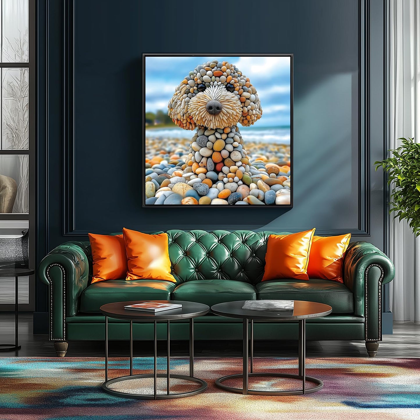MINIWAN 500-Piece Beach Stone Dog Puzzle – Poster Included, Dust-Free Pieces, 23x15