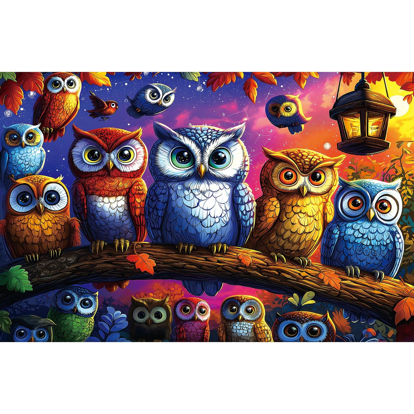 MINIWAN Halloween Colorful Owl Family 500-Piece Puzzle for Adults – Frame-Worthy 23x15