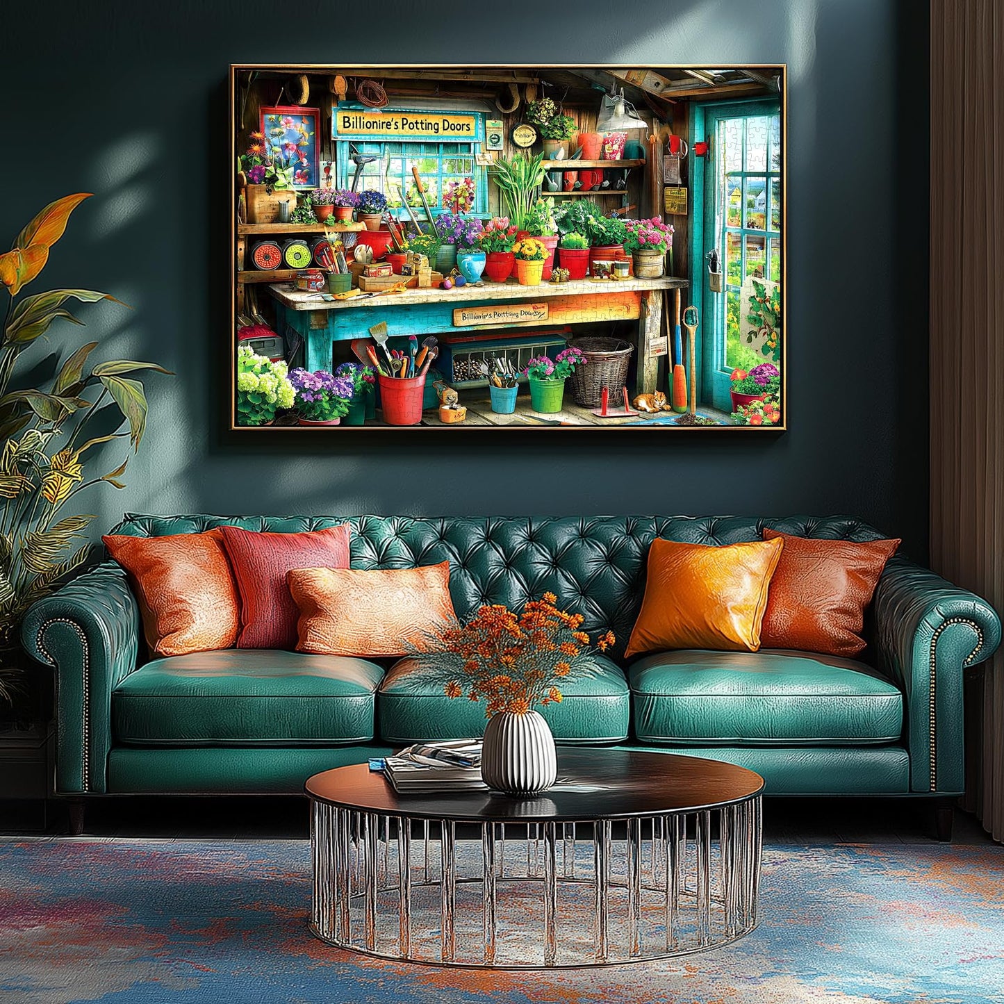 MINIWAN 1000-Piece Jigsaw Puzzle – Billionaire's Potting Shed Garden, Colorful Plants & Tools
