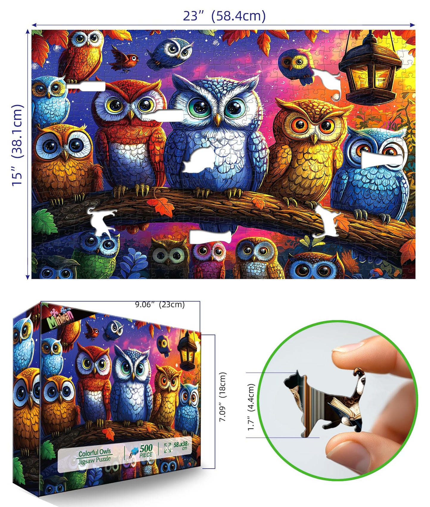 MINIWAN Halloween Colorful Owl Family 500-Piece Puzzle for Adults – Frame-Worthy 23x15