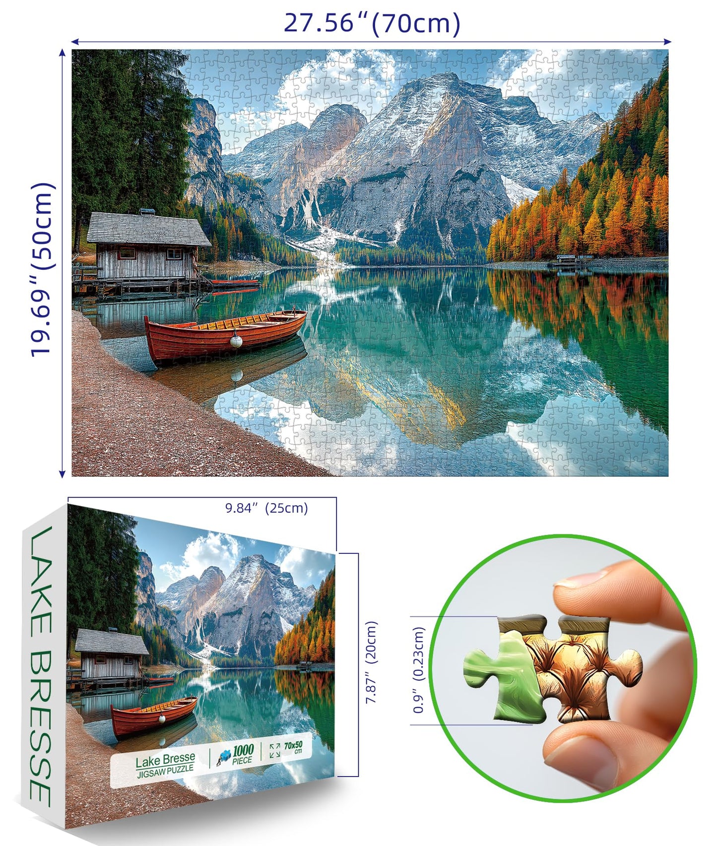 MINIWAN Braies Lake 1000-Piece Jigsaw Puzzle – Nature Landscape with Letters on Back