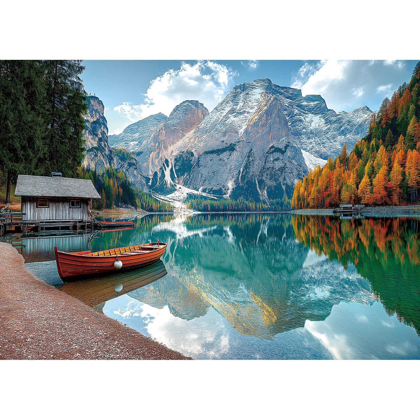 MINIWAN Braies Lake 1000-Piece Jigsaw Puzzle – Nature Landscape with Letters on Back
