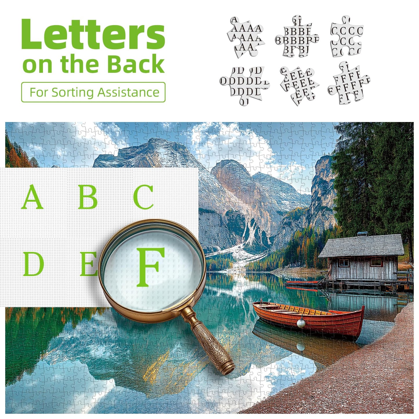 MINIWAN Braies Lake 1000-Piece Jigsaw Puzzle – Nature Landscape with Letters on Back