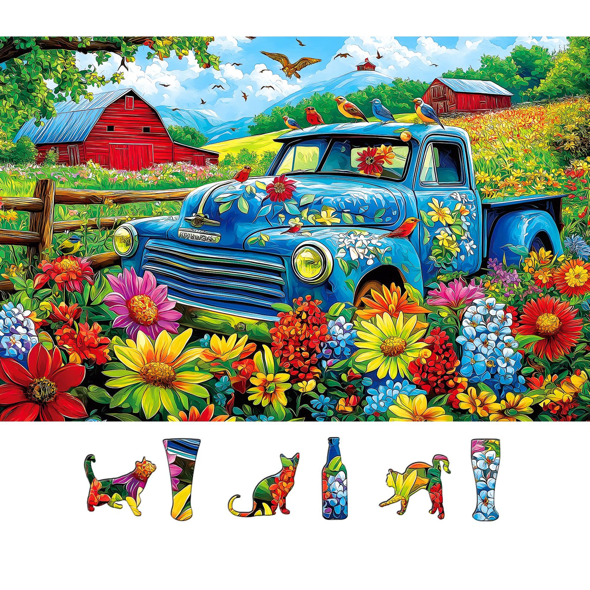 MINIWAN 500-Piece Jigsaw Puzzle: Songbirds on The Farm – Eco-Friendly Large Piece 23x15