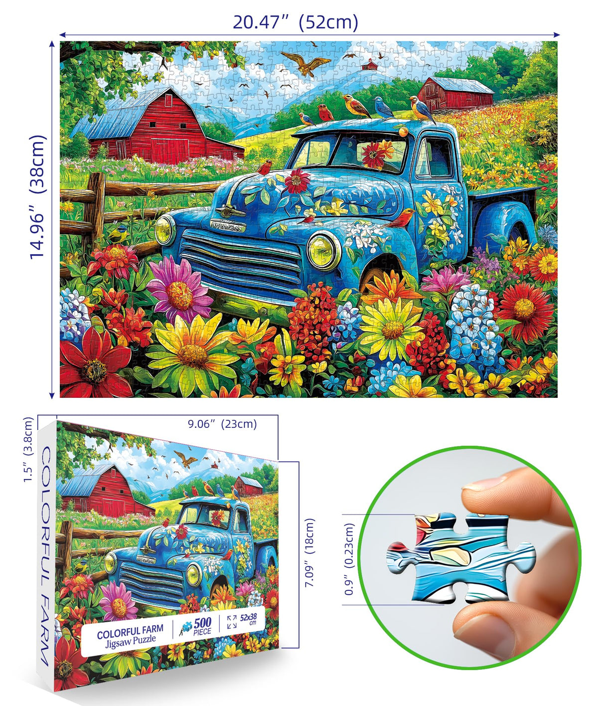 MINIWAN 500-Piece Jigsaw Puzzle: Songbirds on The Farm – Eco-Friendly Large Piece 23x15