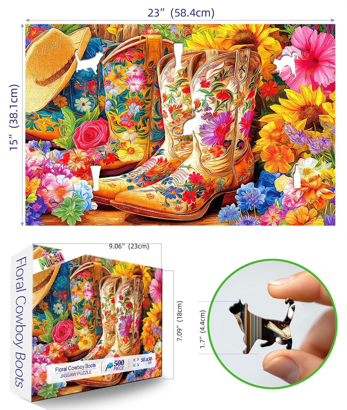 MINIWAN Floral Cowboy Boots 500 Piece Puzzle for Adults – HD Print & Poster