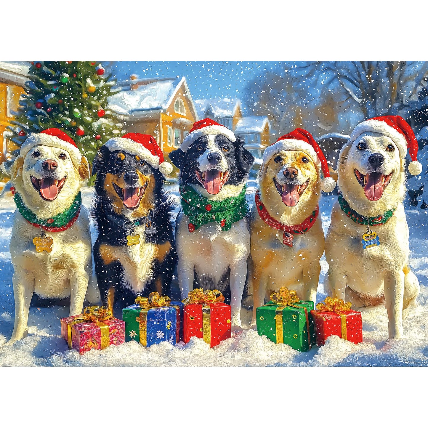 MINIWAN Christmas Dog Gathering 1000-Piece Puzzle for Adults – HD Print, Dust-Free, 27.5 x 19.7 in