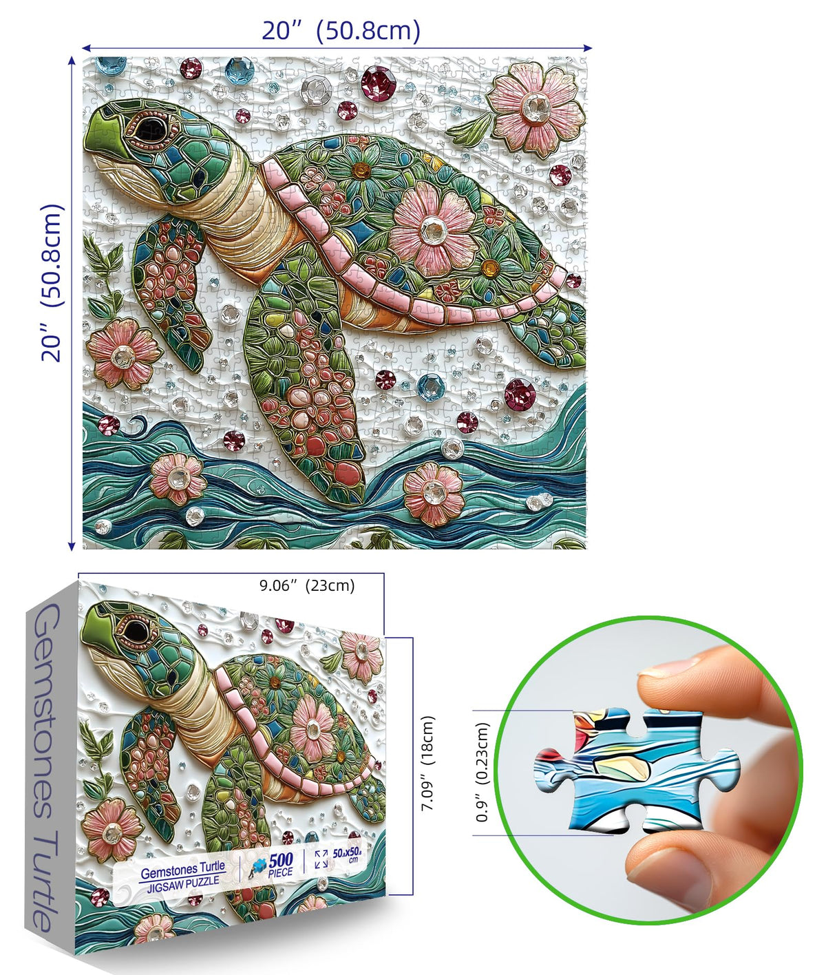 MINIWAN Sea Turtle Puzzle 500 Pieces – Colorful Crystal Flower Ocean Art, 20x20