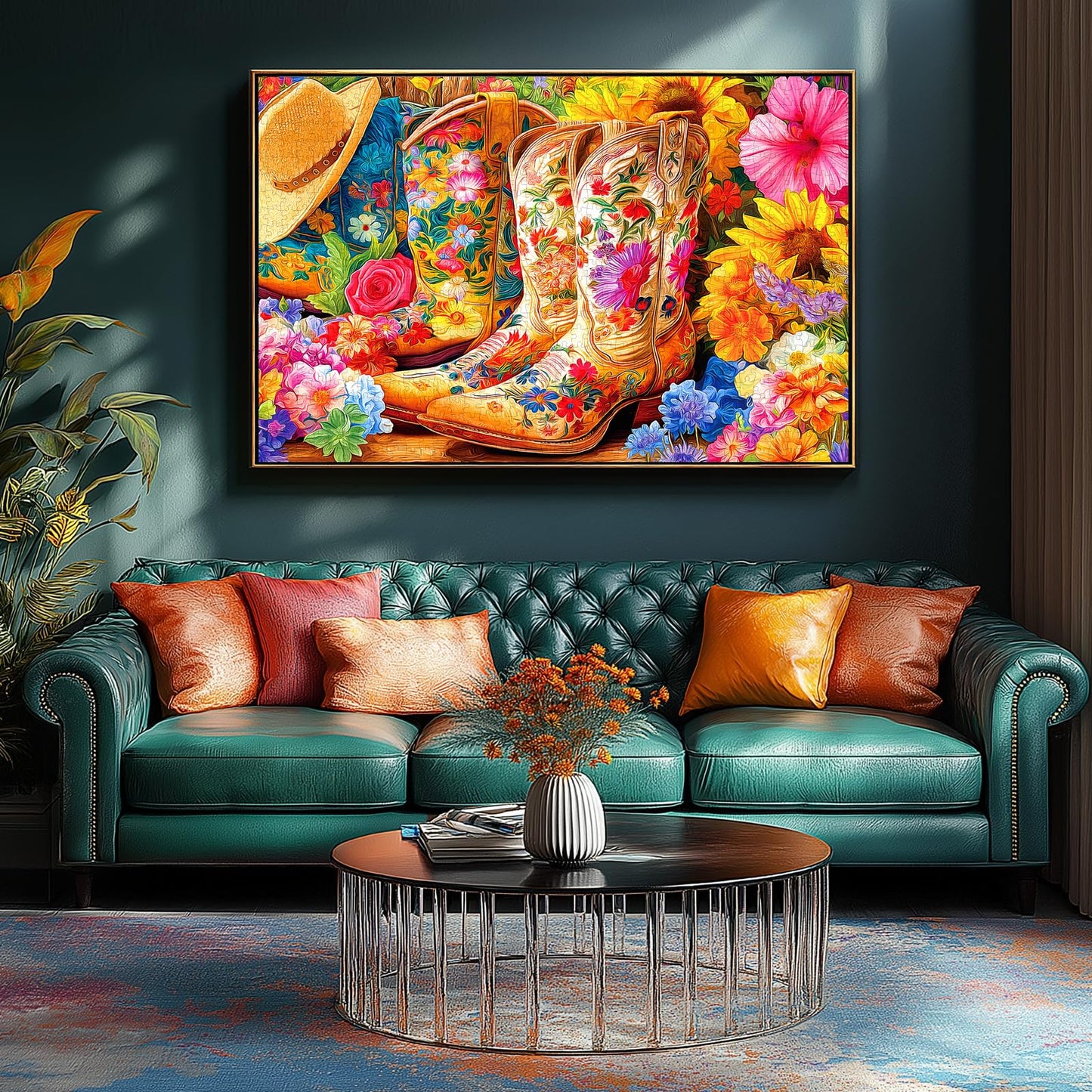 MINIWAN Floral Cowboy Boots 500 Piece Puzzle for Adults – HD Print & Poster