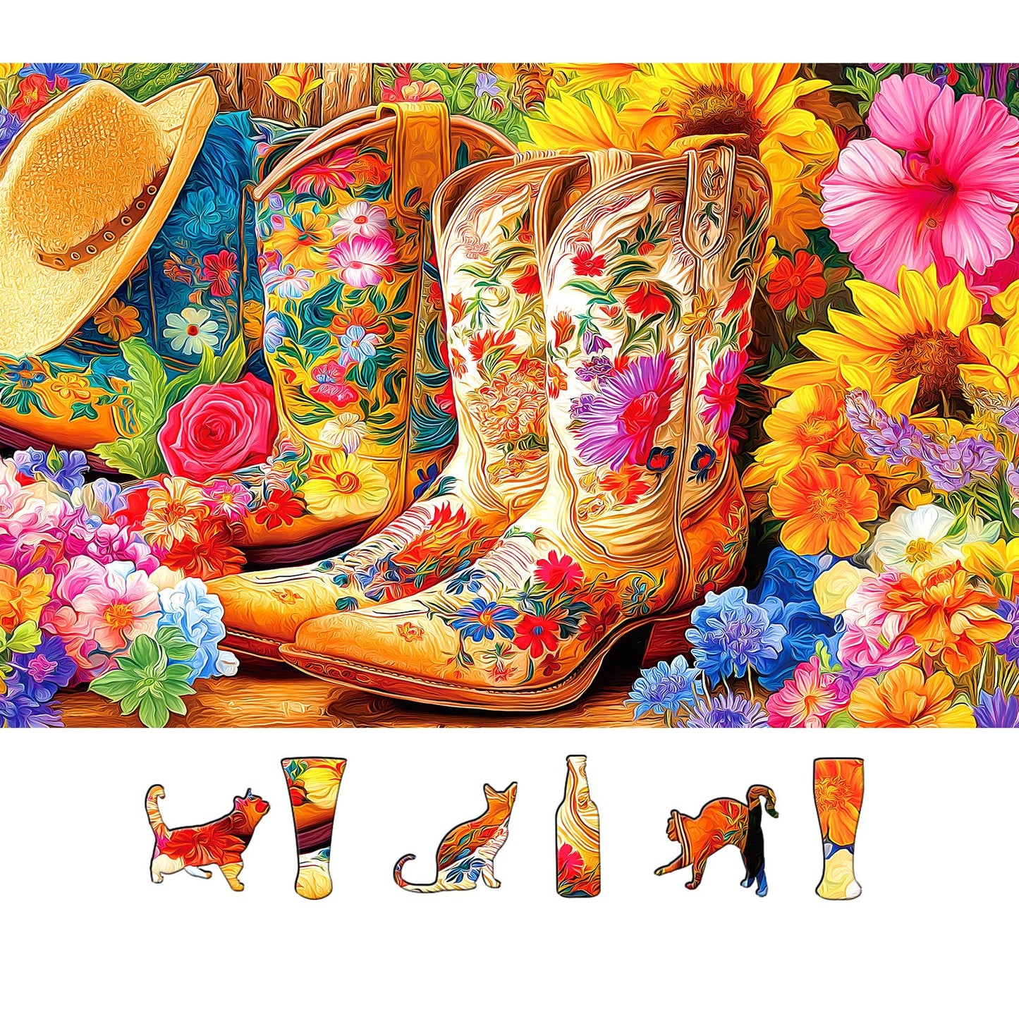 MINIWAN Floral Cowboy Boots 500 Piece Puzzle for Adults – HD Print & Poster