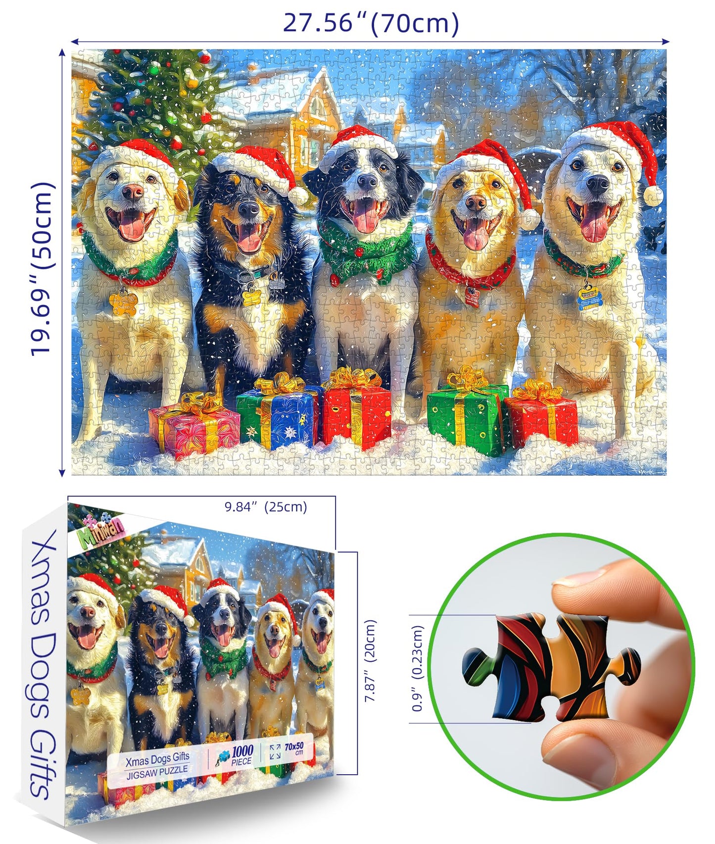 MINIWAN Christmas Dog Gathering 1000-Piece Puzzle for Adults – HD Print, Dust-Free, 27.5 x 19.7 in