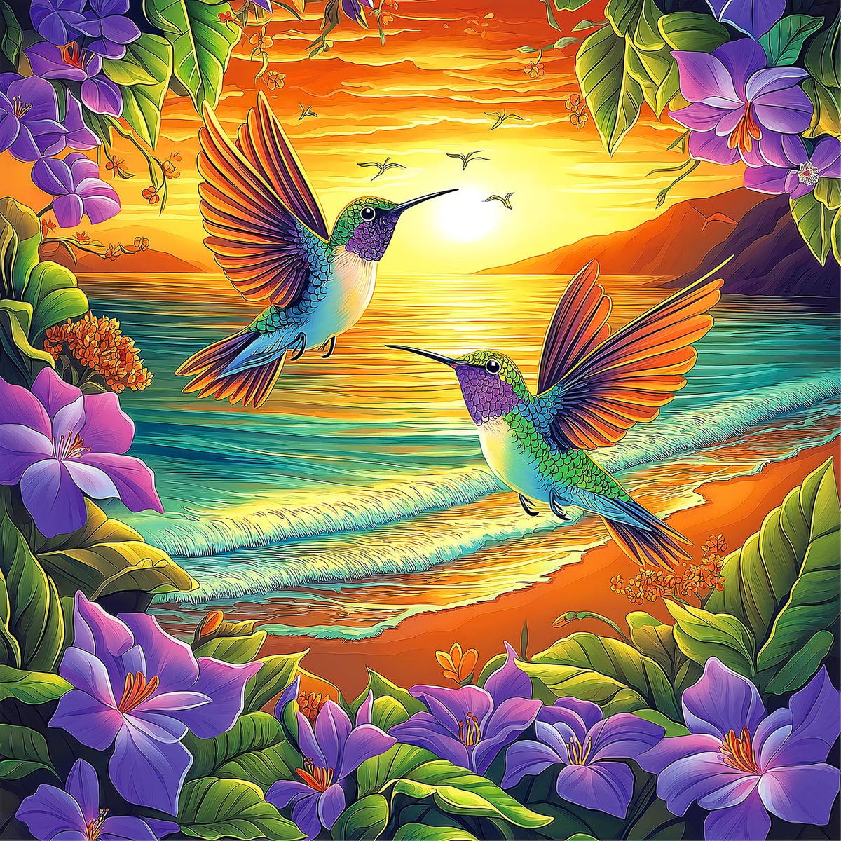 MINIWAN 500-Piece Jigsaw Puzzle for Adults – Hummingbirds & Beach Flower Design (20x20)