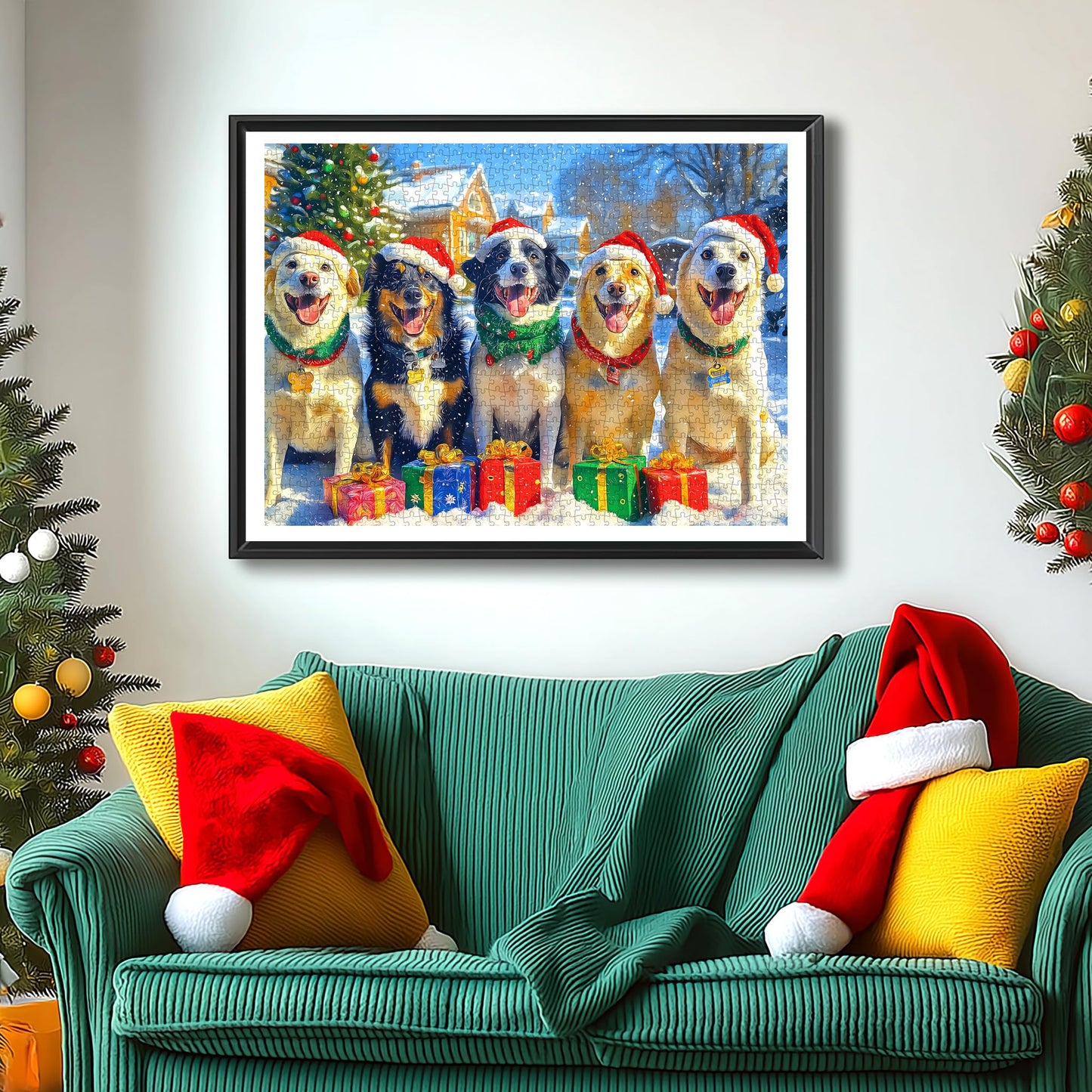 MINIWAN Christmas Dog Gathering 1000-Piece Puzzle for Adults – HD Print, Dust-Free, 27.5 x 19.7 in