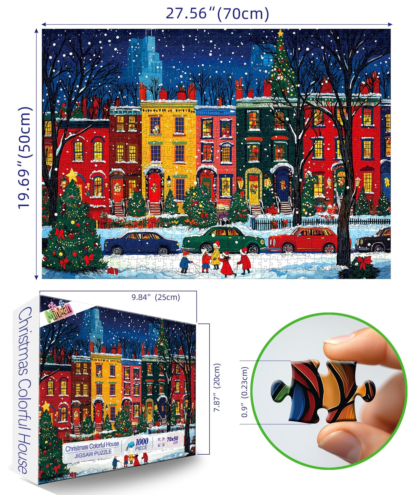 MINIWAN Christmas Street 1000 Piece Puzzle for Adults – HD Print, Poster Included, 27.5 x 19.7 in, Dust-Free