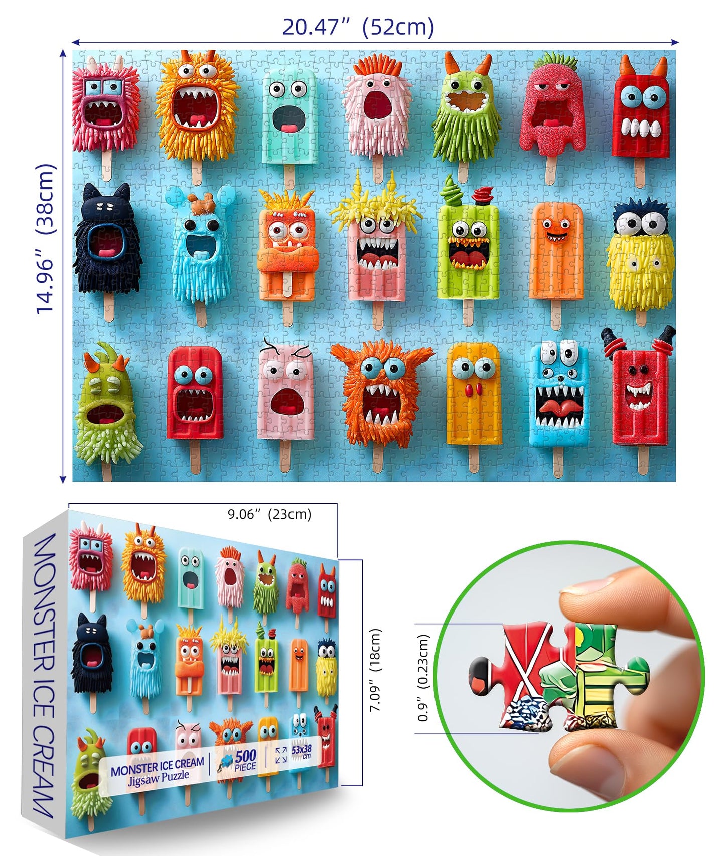 MINIWAN 500 Piece Monster Ice Cream Puzzle for Adults – Colorful Jigsaw 21 x 15 in