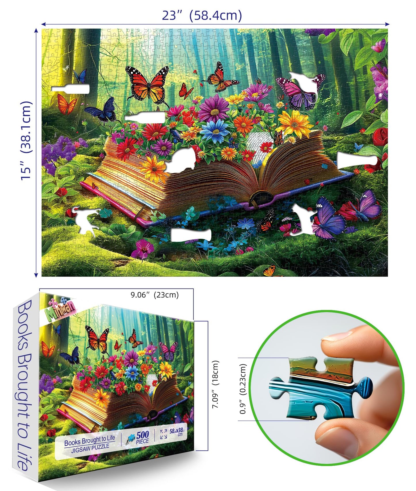 MINIWAN Vibrant Flowers 500-Piece Puzzle – Enchanted Garden & Butterflies