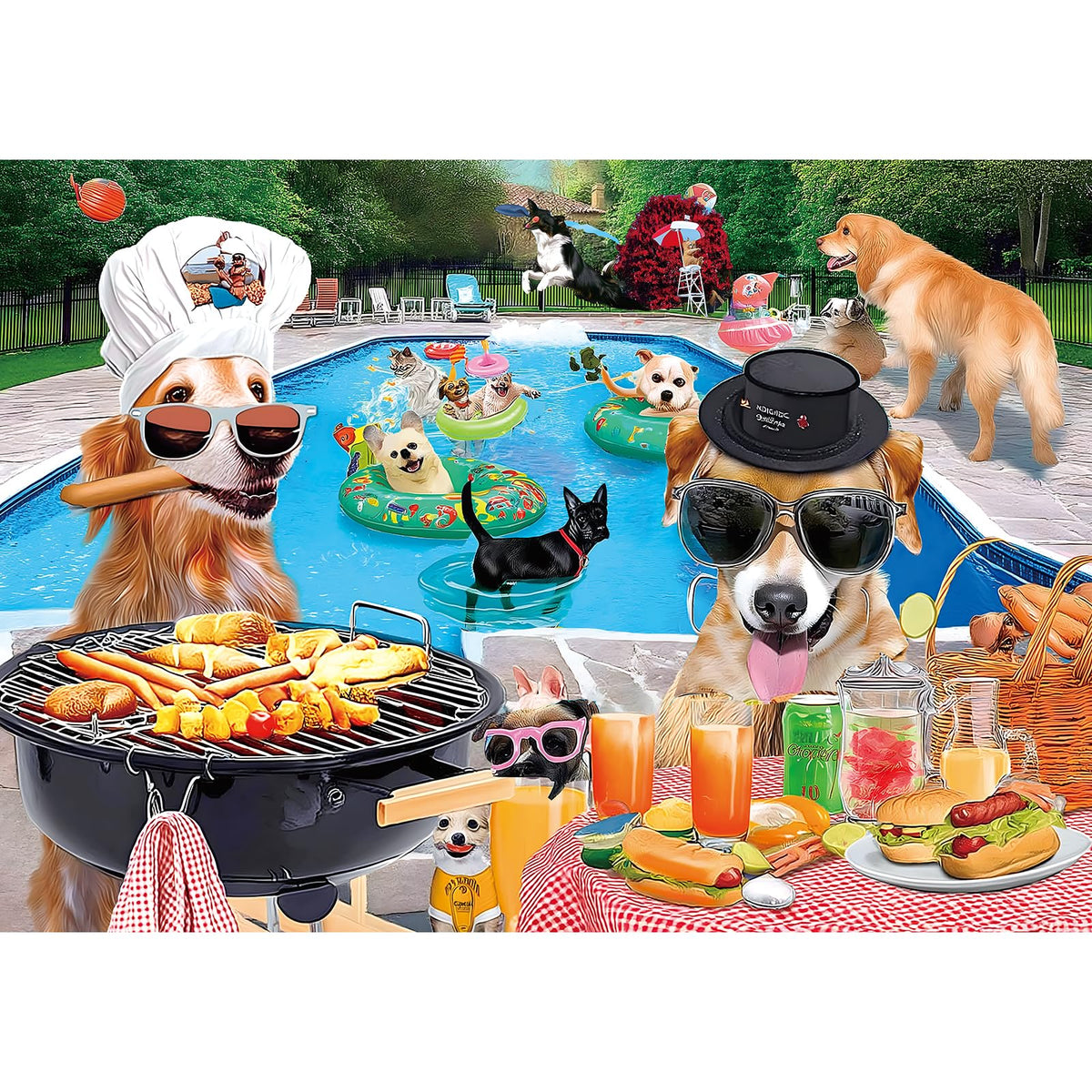 MINIWAN Dog Pool Party 500-Piece Puzzle – Summer Fun Jigsaw with Back-Labeled Pieces