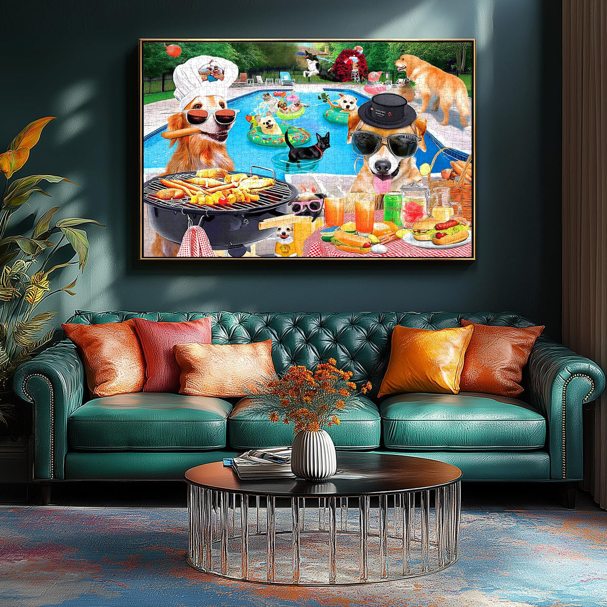 MINIWAN Dog Pool Party 500-Piece Puzzle – Summer Fun Jigsaw with Back-Labeled Pieces