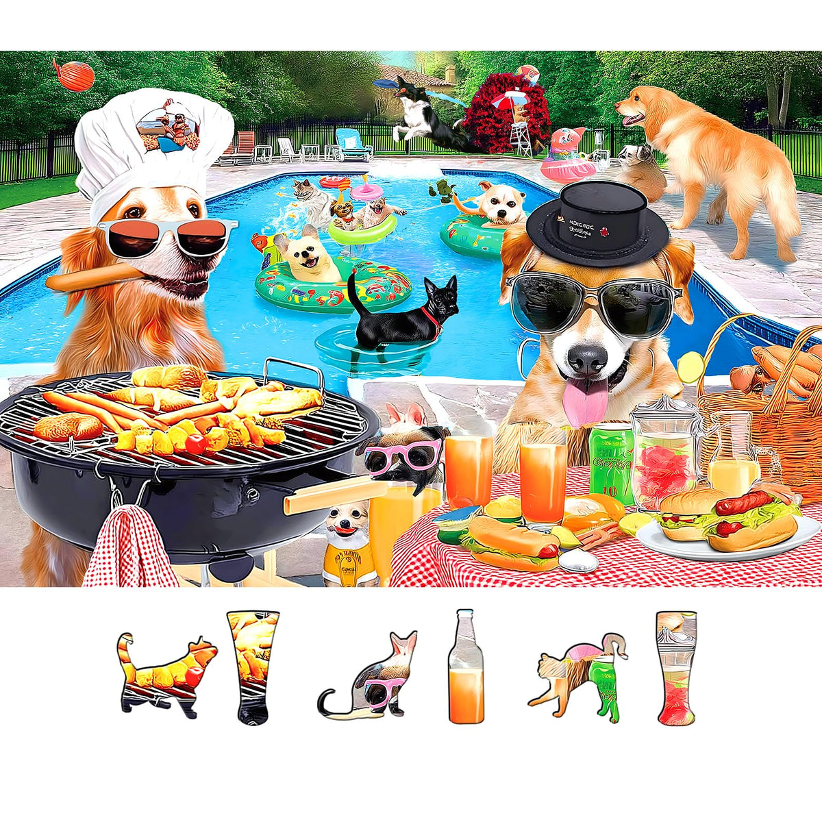 MINIWAN Dog Pool Party 500-Piece Puzzle – Summer Fun Jigsaw with Back-Labeled Pieces