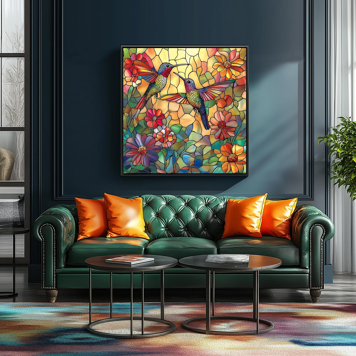 MINIWAN Hummingbird Flower 500-Piece Puzzle – Stained Glass Jigsaw for Adults (20x20 in)